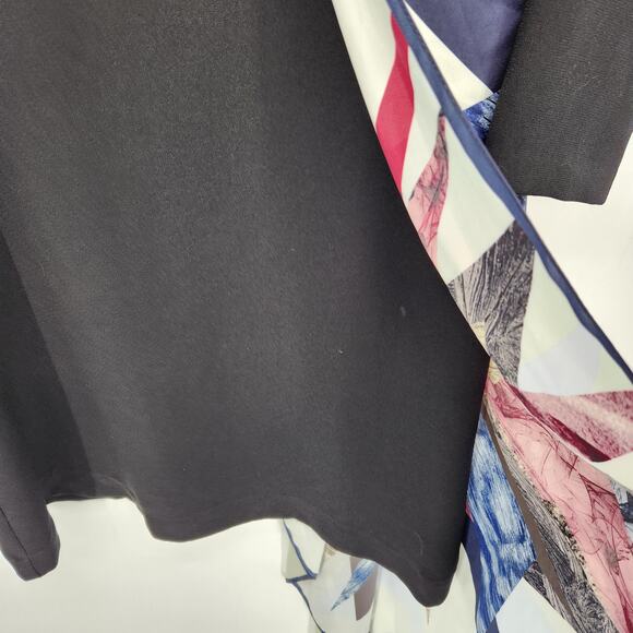 BARELLI Black Round Neck Dress with Attached Multi-Color Geometric Scarf Women 6 - Picture 6 of 15